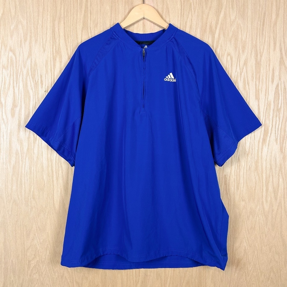 Adidas Blue Quarter Zip Short Sleeve Windbreaker Pullover